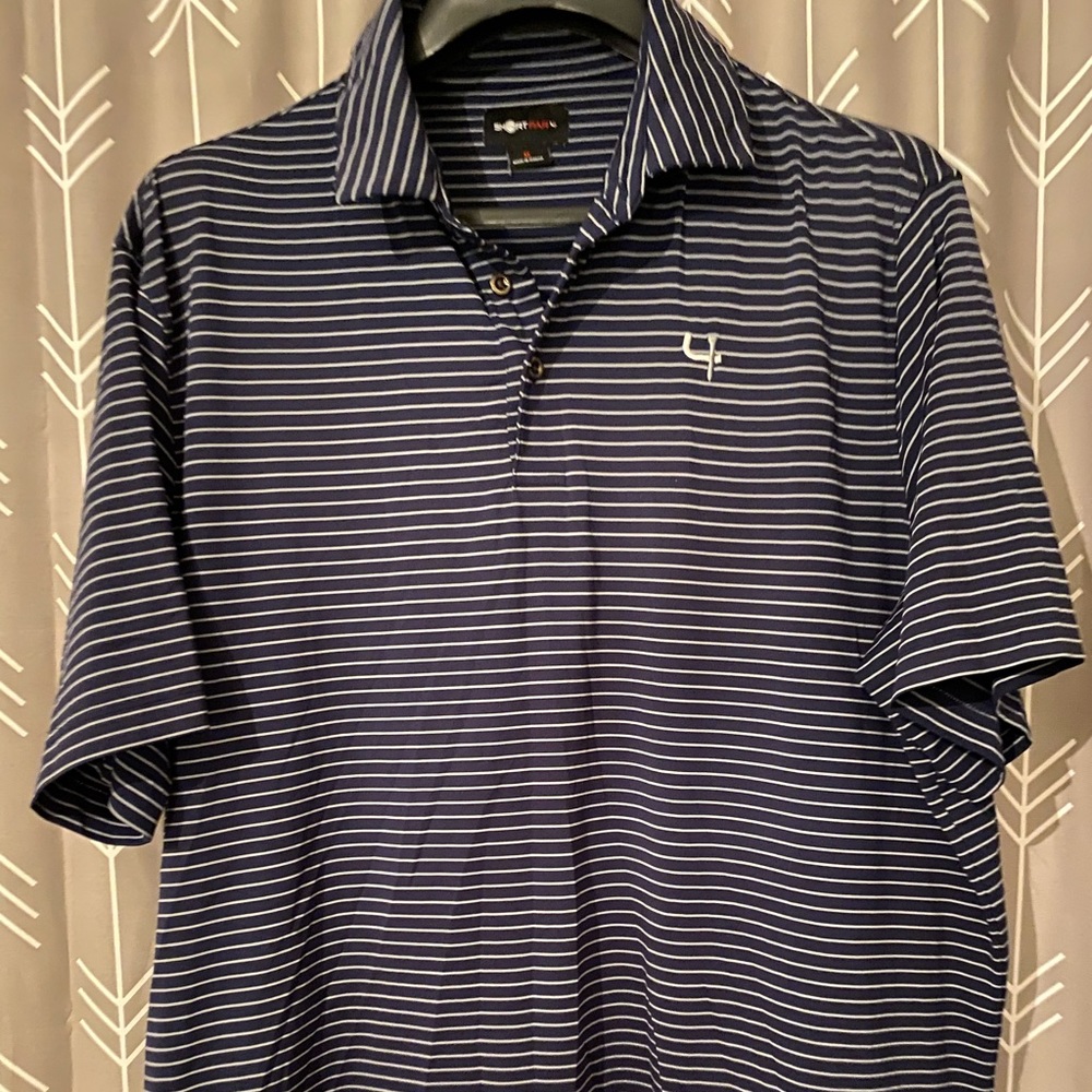 Short Par 4 Mens Navy and white golf polo